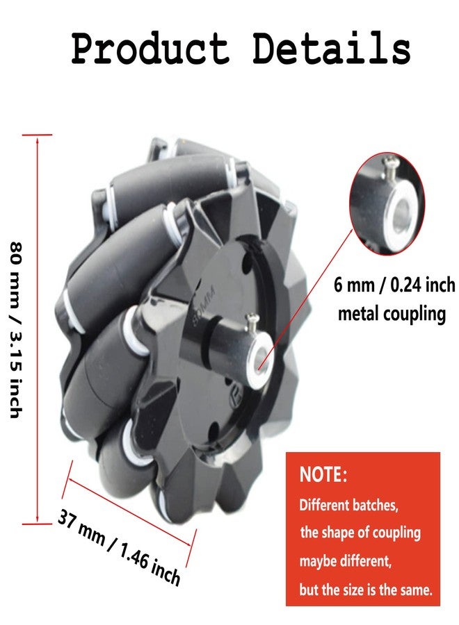 Swaytail Premium 80mm Mecanum Wheel for AGV Robot Car Chassis, Omni Directional Tire with 4pcs Metal 6mm Coupling Motor Connector for Arduino Raspberry Pi Microbit DIY RC Part STEAM Maker Remote - Image 2